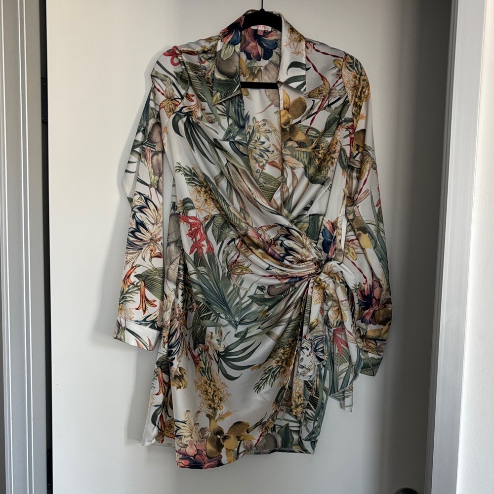 Tropical Floral Wrap Dress